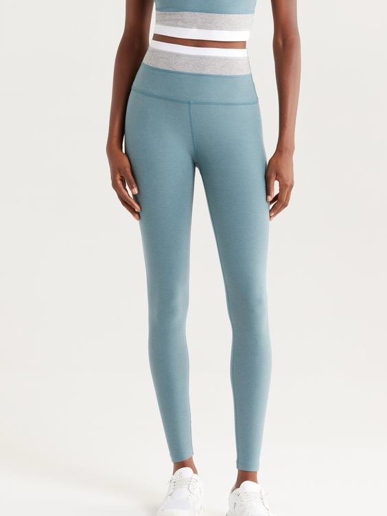 Beyond Yoga Space Dye Horizon Colorblock Ankle Leggings Blue Layered Waistband